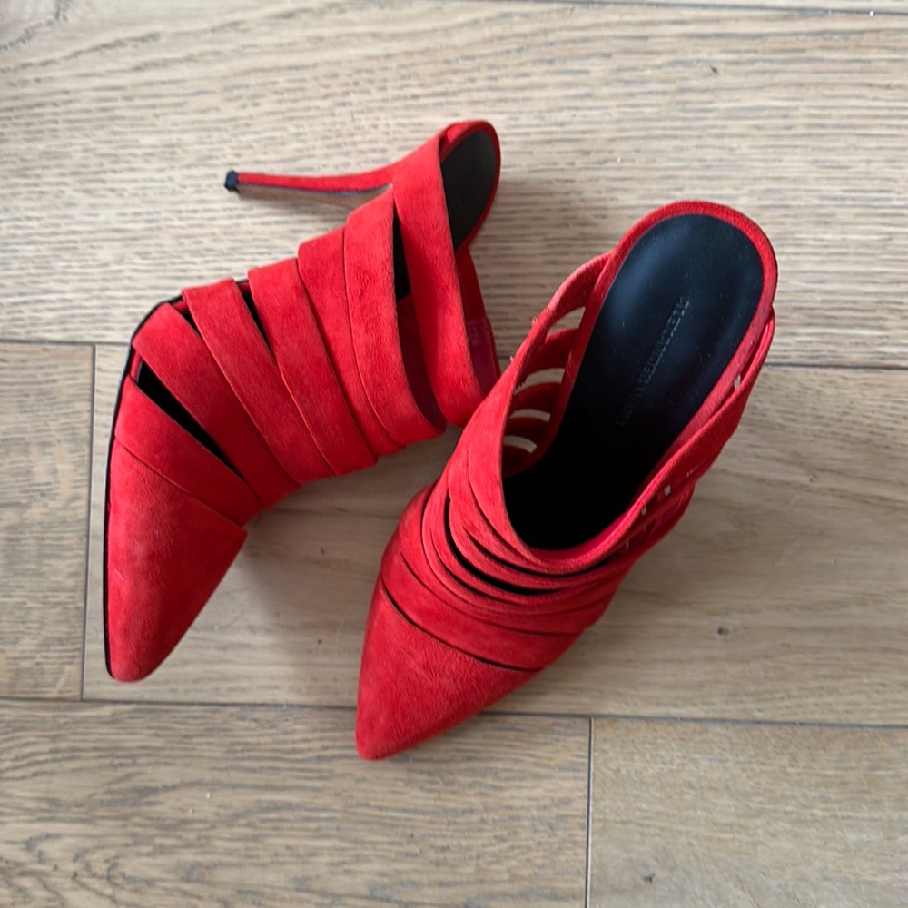 Alexander Wang Red Suede Mule Heels